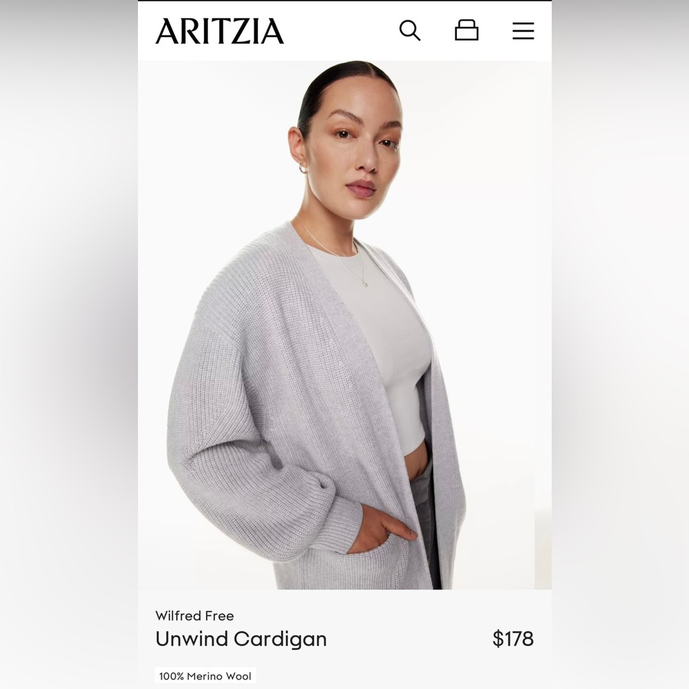 Wilfred Free unwind cardigan size small. Retails at Aritzia for $178.